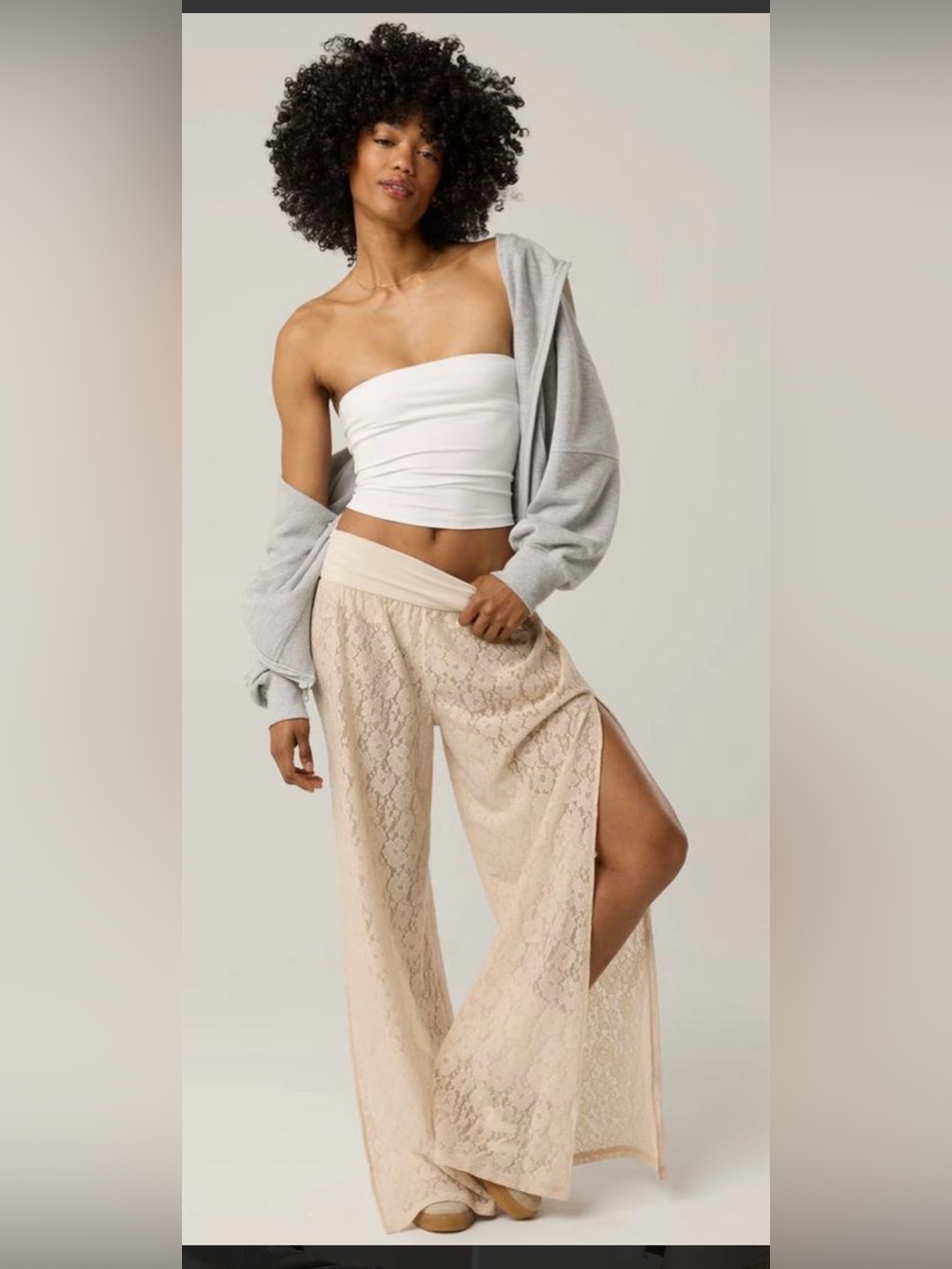 aerie Nude Lace Wide-Leg Lounge Pants